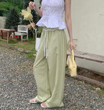 Frill Stripe Vacation Look Summer Wide Banding Pants
