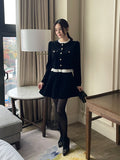Edel Frill Neck Puff Velvet Jacket Blouse
