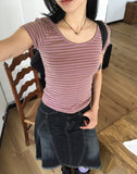 Rachyu  Vintage Stripe Slim Short Sleeve T-shirt