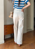 Tihenne Cut Banding Span Semi-Wide Pants