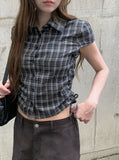 Wino String Check Short Sleeve Shirring Shirt