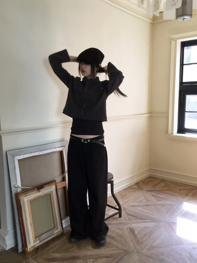 【WONDER WONDER】Boldy Incised Zipper Crop Biker Zip Up WONDER WONDER (ワンダーワンダー) - ボルディ切替ジッパー