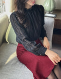 Riaki Frill See-Through Lace Blouse