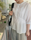 Kiken Shirring Round Short Sleeve Blouse