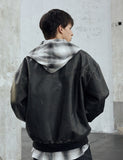 Crack Washing Leather Bomber Jacket