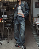 Ocean washing side cut denim pants