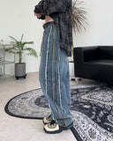 Raed cutting track denim pants