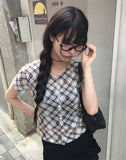 Molly Check Short Sleeve Slim Cardigan
