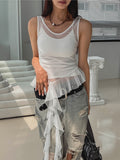 See-through drop frill sleeveless