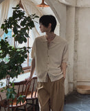 Ster color-block collar short-sleeve knit cardigan
