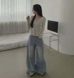 4-season casual washed loose wide denim pants