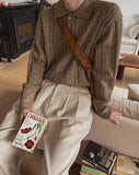 Lot cable button collar knit
