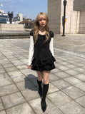 Lotte Dot Frill Ribbon Slim Short Sleeve Blouse