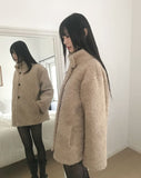 Plon Fluffy Half-Neck Midi Fur Coat Jacket