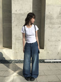 Ops Stripe Washing Denim Wide Pants