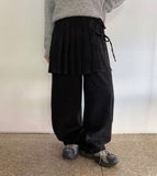 Mitka Wrap Skirt Layered Corduroy Banding Wide Pants