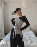 Butterful Lettering Unbalanced Off-Shoulder Long Sleeve