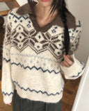 Neuel Nordic color matching collar loose fit long sleeve knit