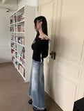 atune slit washed denim maxi long skirt