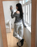 Niid Stripe Tie Off-shoulder Long Sleeve