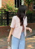 Lier No Collar Tweed Short Sleeve Jacket