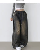 Folding Pin Tuck Hem Snap Balloon Fit Wide Fit Banding Denim Pants