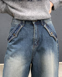 Lensi Back Pocket Wide Washing Long Denim Pants