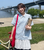[BAONHAUS] Wickers Summer Seersucker Stripe Short Sleeve Shirt