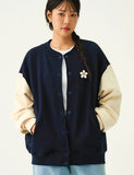 Flower Dot Embroidery Baseball Jacket