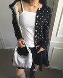 Hepo Dot Round Knit Cardigan