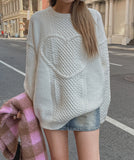 (UNISEX) Cable Heart Round Knitwear