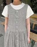 Namiku Round Check Button Sleeveless Long One Piece