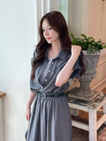 Ronda Layered Shirt Banding Skirt Set (Belt Set)