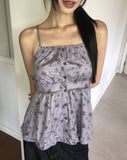 Cushing Flower Pattern Frill Sleeveless Blouse