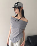 Seby Stripe Diagonal Off-Shoulder T-Shirt