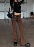 y2k Ribbon Belted Bootcut Cargo Pants