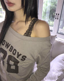 Nell Number Print One Off-Shoulder Long-Sleeve T-Shirt