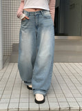 Poyu Light Blue Washing Denim Wide Pants