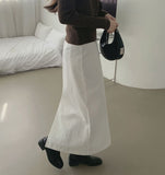 Solid Cotton H-Line Back Slit Long Skirt