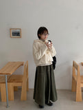 Doroni banding stitch long flare skirt