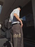 Flame embroidery carpenter pants