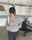 Ponel Grid Check Windbreaker Nylon Two-Way Hood Zip-Up