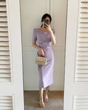 Mons Notch Drape Shirring Short Sleeve One Piece