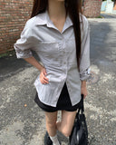 Suhi Rivet Pocket Strap Loose Fit Long Sleeve Shirt