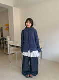 [unisex] Konekin two-way striped over knit hooded zip-up