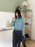 Kiku Stripe Boucle Semi Crop Knit Cardigan