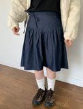 Belmi Ribbon String Denim Midi Skirt