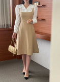 Nad Color Matching Collar Tweed Flare One Piece