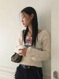 Claim Deep U-Neck Flower Slim Long Sleeve Knit