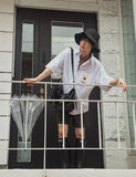 Britain embroidery linen half shirt